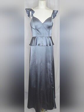 Revelry Silver Satin‎ Bridesmaid Wedding Guest Peplum Corset Dress Size 6